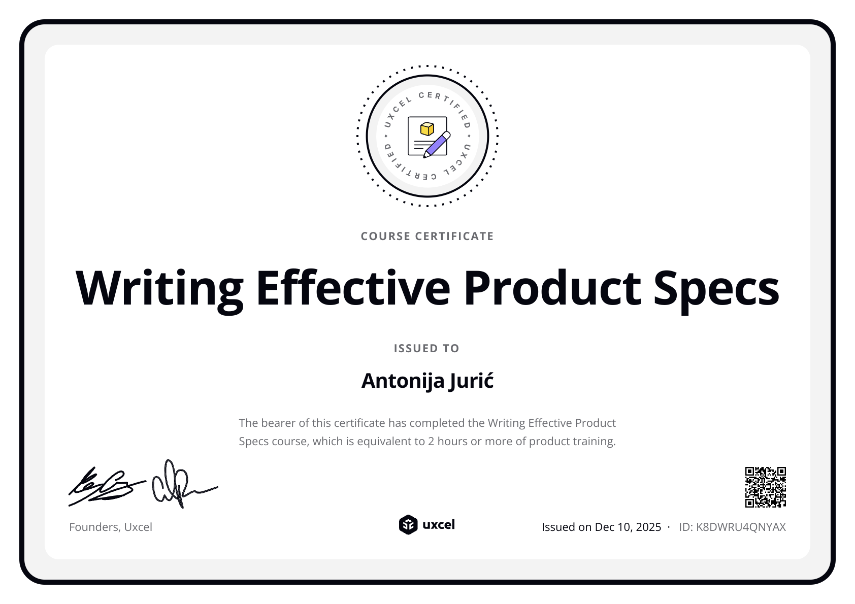 Antonija Jurić's certificate